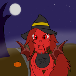 Size: 2000x2000 | Tagged: safe, artist:scarlet3yes, imported from derpibooru, oc, oc only, oc:scarlet night, bat pony, pony, clothes, costume, halloween, hat, high res, holiday, inktober, nightmare night, solo, witch hat