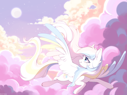 Size: 2267x1700 | Tagged: safe, artist:aniimoni, imported from derpibooru, oc, oc only, pegasus, pony, cloud, female, flying, mare, solo