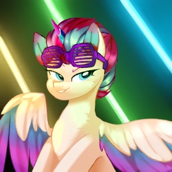 Size: 2000x2000 | Tagged: safe, artist:thieftea, imported from derpibooru, zipp storm, pony, spoiler:my little pony: a new generation, fake horn, g5, glasses, high res, my little pony: a new generation, solo