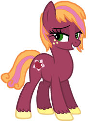 Size: 528x724 | Tagged: safe, artist:matbenetti17, imported from derpibooru, oc, oc only, oc:apple bouquet, earth pony, pony, base used, earth pony oc, female, freckles, lidded eyes, mare, offspring, parent:big macintosh, parent:cheerilee, parents:cheerimac, simple background, smiling, solo, white background