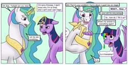 Size: 1173x594 | Tagged: safe, artist:termyotter, imported from derpibooru, princess celestia, twilight sparkle, alicorn, pony, comic, dialogue, dipstick, female, funny, mare, twilight sparkle (alicorn), wat