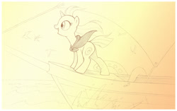 Size: 1067x668 | Tagged: safe, artist:sherwoodwhisper, imported from derpibooru, oc, oc only, oc:eri, pony, unicorn, cape, clothes, cute, female, filly, inktober, inktober 2021, monochrome, sail, ship, solo, tentacles