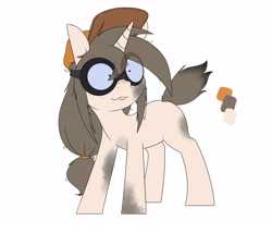 Size: 3500x3000 | Tagged: safe, artist:lockheart, imported from derpibooru, oc, oc only, oc:tinker troubles, pony, unicorn, baseball cap, butt freckles, cap, female, freckles, goggles, hat, high res, mare, simple background, solo, white background