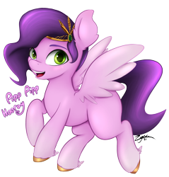 Size: 1951x2040 | Tagged: safe, artist:zyncrus, imported from derpibooru, pipp petals, pegasus, pony, spoiler:my little pony: a new generation, adorapipp, colored pupils, cute, ear fluff, female, g5, jewelry, looking at you, mare, my little pony: a new generation, open mouth, open smile, pipp pipp hooray, simple background, smiling, smiling at you, solo, spread wings, tiara, transparent background, wings