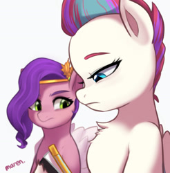 Size: 2486x2527 | Tagged: safe, artist:maren, imported from derpibooru, pipp petals, zipp storm, pegasus, pony, spoiler:my little pony: a new generation, adorapipp, adorazipp, cellphone, chest fluff, chest fluff envy, cute, doodle, duo, female, g5, girl staring at guy's chest, high res, mare, meme, my little pony: a new generation, phone, ponified meme, royal sisters (g5), siblings, simple background, sisters, smartphone, white background