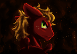 Size: 4299x3035 | Tagged: safe, artist:tofuslied-, imported from derpibooru, big macintosh, earth pony, bust, fire, portrait, ruins, solo