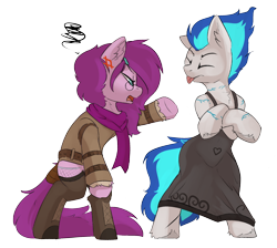 Size: 2472x2215 | Tagged: safe, artist:beardie, imported from derpibooru, oc, oc only, oc:deathlight, oc:peony nightwish, earth pony, bipedal, crossdressing, crossed arms, female, high res, male, simple background, transparent background