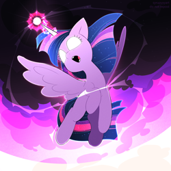 Size: 2500x2500 | Tagged: safe, artist:syrupyyy, imported from derpibooru, twilight sparkle, alicorn, pony, female, glowing, glowing eyes, glowing horn, high res, horn, magic, mare, open mouth, solo, twilight sparkle (alicorn)