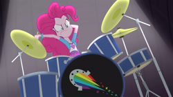 Size: 3410x1920 | Tagged: safe, imported from derpibooru, screencap, pinkie pie, equestria girls, rainbow rocks, awesome as i want to be, drum kit, drums, drumsticks, female, high res, musical instrument, solo