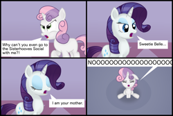 Size: 3000x2000 | Tagged: safe, artist:candy meow, imported from derpibooru, rarity, sweetie belle, pony, unicorn, big no, carousel boutique, comic, darth vader, digital art, duo, duo female, eyes closed, eyeshadow, female, filly, foal, high res, horn, i am your father, luke skywalker, makeup, mane, mare, noooooooo, open mouth, reference, sitting, standing, star wars, star wars: the empire strikes back, tail, two toned mane, two toned tail