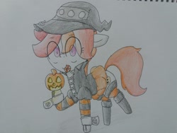 Size: 2064x1548 | Tagged: safe, artist:cherro, imported from derpibooru, oc, oc only, oc:jack-e-lantern, pony, clothes, costume, halloween, halloween costume, solo, traditional art