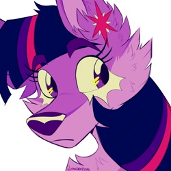 Size: 2000x2000 | Tagged: safe, artist:wutanimations, imported from derpibooru, part of a set, twilight sparkle, wolf, alternative cutie mark placement, bust, cheek fluff, chest fluff, ear fluff, eyebrows, eyebrows visible through hair, fluffy, high res, simple background, solo, species swap, twiwolf, white background, wolfified