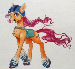 Size: 2048x1869 | Tagged: safe, artist:rover, artist:rrrover, imported from derpibooru, sunny starscout, earth pony, pony, g5, helmet, roller skates, solo, traditional art