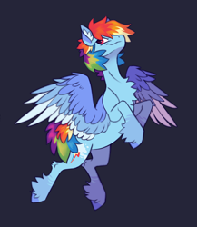 Size: 1300x1500 | Tagged: safe, artist:eeelt, imported from derpibooru, rainbow dash, pegasus, pony, alternate design, chest fluff, colored wings, dark background, female, mare, simple background, smiling, smirk, solo, spread wings, wings