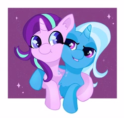 Size: 3683x3511 | Tagged: safe, artist:saphypone, imported from derpibooru, starlight glimmer, trixie, pony, unicorn, cheek to cheek, female, high res, lesbian, mare, shipping, side hug, startrix