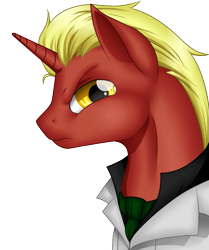 Size: 837x1000 | Tagged: safe, artist:dedonnerwolke, imported from derpibooru, oc, oc only, oc:firebrand, pony, unicorn, bust, clothes, horn, male, simple background, solo, stallion, transparent background, unicorn oc