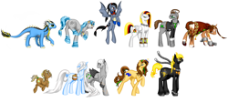 Size: 4476x2000 | Tagged: safe, artist:dedonnerwolke, imported from derpibooru, oc, oc only, bat pony, dracony, dragon, earth pony, hybrid, pony, bat pony oc, bat wings, earth pony oc, group, simple background, white background, wings