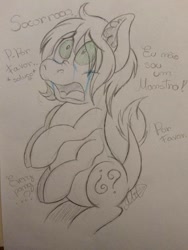 Size: 720x960 | Tagged: safe, artist:millefaller, imported from derpibooru, oc, oc only, earth pony, pony, crying, ear fluff, earth pony oc, lineart, multiple limbs, open mouth, partial color, solo, talking, traditional art