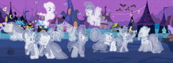 Size: 9279x3431 | Tagged: safe, artist:andoanimalia, artist:mlp-silver-quill, artist:pink1ejack, artist:sketchmcreations, artist:timeimpact, imported from derpibooru, bell tolls, dj pon-3, doctor whooves, merry, octavia melody, queen cleopatrot, rainbow swoop, rarity, snowfall frost, spectrum, starlight glimmer, thorhelm hammerflank, time turner, vinyl scratch, bat, ghost, spider, undead, casper the friendly ghost, egyptian, egyptian headdress, egyptian pony, knight, night, nightmare night, ponyville