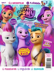 Size: 725x961 | Tagged: safe, imported from derpibooru, hitch trailblazer, izzy moonbow, pipp petals, sunny starscout, zipp storm, earth pony, pegasus, pony, unicorn, spoiler:g5, spoiler:my little pony: a new generation, female, g5, hungarian, hungary, magazine, mane five (g5), meta, my little pony: a new generation, twitter