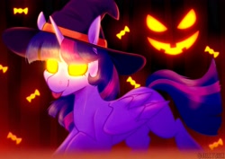 Size: 4093x2894 | Tagged: safe, artist:jellysketch, imported from derpibooru, twilight sparkle, alicorn, pony, candy, food, halloween, hat, holiday, pumpkin, solo, twilight sparkle (alicorn), witch hat