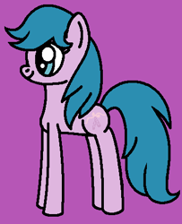 Size: 368x454 | Tagged: safe, artist:rainbowbro58, imported from derpibooru, baby half note, earth pony, pony, baby, baby hawwlf note, baby pony, blue eyes, blue mane, blue tail, cute, female, filly, g1, g1 to g4, g4, generation leap, purple background, simple background, smiling, solo, standing, tail