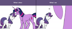 Size: 1920x792 | Tagged: safe, artist:tsetsera, imported from derpibooru, rarity, twilight sparkle, alicorn, pony, unicorn, female, giant pony, giantess, height difference, lesbian, looking at each other, macro, mare, offscreen character, rarilight, shipping, size difference, twilight sparkle (alicorn)