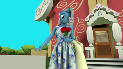 Size: 3840x2160 | Tagged: safe, artist:coolc, imported from derpibooru, trixie, anthro, 3d, beautiful, clothes, dress, engagement ring, high res, jewelry, marriage, offscreen character, ring, source filmmaker, wedding, wedding dress