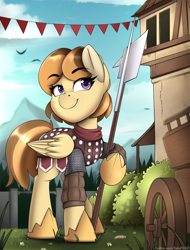 Size: 2480x3268 | Tagged: safe, artist:felixf, imported from derpibooru, oc, oc only, oc:electric dawn, pegasus, armor, female, filly, guardsmare, halberd, high res, knight, mare, pegasus oc, royal guard, weapon