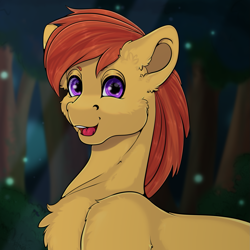 Size: 1575x1575 | Tagged: safe, artist:creed larsen, imported from derpibooru, oc, earth pony, pony, bust, chest fluff, forest, male, portrait, smiling