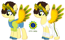 Size: 3500x2156 | Tagged: safe, artist:kellysweet1, imported from derpibooru, oc, oc only, oc:sol shines, pegasus, pony, bandana, brazil, clothes, ear piercing, earring, eyeshadow, female, headband, high res, jewelry, makeup, mare, midriff, nation ponies, overalls, pants, piercing, ponified, shirt, shorts, simple background, solo, sports bra, sweatpants, t-shirt, tanktop, tape, transparent background, unshorn fetlocks, wrist tape