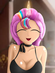 Size: 1500x2000 | Tagged: safe, artist:aryatheeditor, imported from derpibooru, sunny starscout, alicorn, equestria girls, spoiler:my little pony: a new generation, adorasexy, bare shoulders, breasts, bust, busty sunny starscout, clothes, cute, digital art, equestria girls-ified, eyebrows, eyes closed, female, g5, g5 to equestria girls, glow, glowing horn, horn, jewelry, looking at you, my little pony: a new generation, open mouth, open smile, outfit, pose, race swap, regalia, sexy, shiny, sleeveless, smiling, smiling at you, solo, sunnybetes, sunnycorn