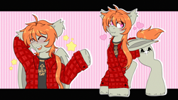 Size: 3840x2160 | Tagged: safe, artist:etoz, imported from derpibooru, oc, oc only, oc:gravel shine, bat pony, pony, 4k, bat pony oc, bat wings, blushing, clothes, commission, cute, eyebrows, eyebrows visible through hair, eyes closed, happy, heart, high res, looking up, male, open mouth, shirt, shy, smiling, solo, stallion, stars, t-shirt, wallpaper, wingding eyes, wings