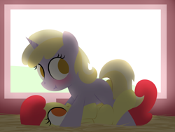 Size: 1280x960 | Tagged: safe, artist:dtcx97, imported from derpibooru, apple bloom, dinky hooves, earth pony, pony, unicorn, blushing, female, filly, hay