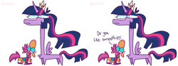 Size: 1583x592 | Tagged: safe, artist:php163, artist:sunnystarscouts, imported from derpibooru, sunny starscout, twilight sparkle, alicorn, earth pony, pony, blushing, chest fluff, coat markings, colored hooves, comic, dialogue, g5, long neck, size difference, socks (coat markings), spread wings, twilight sparkle (alicorn), wings