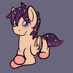 Size: 2500x2500 | Tagged: safe, artist:zombietator, imported from derpibooru, oc, oc only, pegasus, pony, ethereal mane, high res, lying down, pegasus oc, prone, simple background, smiling, solo, starry mane