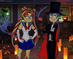 Size: 1280x1047 | Tagged: safe, artist:rdj1995, imported from derpibooru, flash sentry, sunset shimmer, equestria girls, chiba mamoru, clothes, cosplay, costume, crossover, darien shields, female, flashimmer, gloves, halloween, holiday, long gloves, male, sailor moon, sailor scout, serena tsukino, shipping, straight, tsukino usagi, tuxedo mask