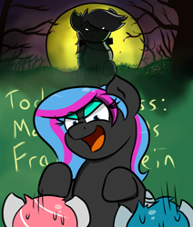 Size: 1100x1295 | Tagged: safe, artist:tranzmuteproductions, imported from derpibooru, oc, oc only, oc:obabscribbler, earth pony, pony, unicorn, dead tree, earth pony oc, female, full moon, horn, mare, moon, open mouth, outdoors, tree, unicorn oc