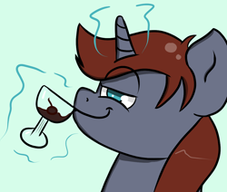 Size: 1100x932 | Tagged: safe, artist:tranzmuteproductions, imported from derpibooru, oc, oc only, pony, unicorn, alcohol, glowing, glowing horn, horn, magic, male, smiling, smirk, smug, stallion, telekinesis, unicorn oc, wine