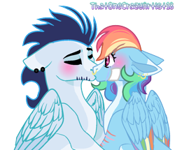 Size: 1044x896 | Tagged: safe, artist:princess-kitsune-tsu, imported from derpibooru, rainbow dash, soarin', pony, female, kissing, male, shipping, simple background, soarindash, straight, transparent background