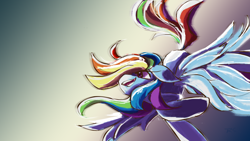 Size: 1920x1080 | Tagged: safe, artist:rainsketch, imported from derpibooru, rainbow dash, pegasus, pony, female, flying, mare, smiling, solo, spread wings, wings