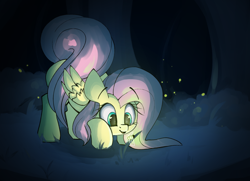 Size: 1932x1398 | Tagged: safe, artist:luxsimx, imported from derpibooru, fluttershy, firefly (insect), insect, pegasus, pony, cute, female, mare, shyabetes, solo, wings