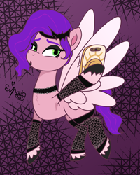 Size: 2400x3000 | Tagged: safe, artist:erynerikard, imported from derpibooru, pipp petals, pegasus, pony, spoiler:my little pony: a new generation, adorapipp, choker, cute, digital art, fishnets, g5, goth pipp, headband, high res, hoof polish, makeup, my little pony: a new generation, phone, selfie, solo