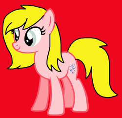 Size: 957x926 | Tagged: safe, artist:piggyman54, imported from derpibooru, shady, earth pony, pony, cute, female, g1, g1 shadybetes, g1 to g4, g4, generation leap, mare, red background, simple background, smiling