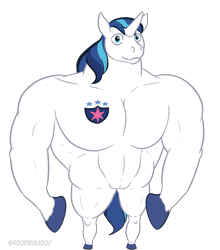 Size: 2200x2500 | Tagged: safe, artist:stoopedhooy, imported from derpibooru, shining armor, semi-anthro, unicorn, cursed image, cutie mark, doge, explicit description, explicit source, exploitable meme, high res, male, meme, muscles, muscular male, ponified, ponified meme, shitposting, simple background, solo, stallion, swelling armor, swole, swole doge vs cheems, transparent background