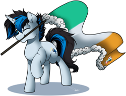 Size: 2334x1794 | Tagged: safe, artist:dormin-dim, imported from derpibooru, oc, oc only, oc:solar gizmo, pony, unicorn, flag, horn, ireland, male, simple background, solo, stallion, tail, transparent background, two toned mane, two toned tail, unicorn oc