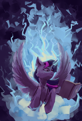 Size: 4160x6144 | Tagged: safe, artist:thelordgemm, imported from derpibooru, twilight sparkle, alicorn, pony, book, female, solo, spread wings, twilight sparkle (alicorn), wings