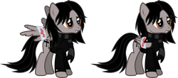 Size: 2746x1204 | Tagged: safe, artist:lightningbolt, derpibooru exclusive, imported from derpibooru, pegasus, pony, .svg available, bags under eyes, bandage, bandaged wing, blood, blood stains, broken wing, clothes, fangs, folded wings, frown, gerard way, jacket, male, my chemical romance, partially open wings, ponified, scarf, show accurate, simple background, solo, stallion, standing, svg, tattered, torn wings, transparent background, vector, wings