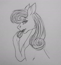 Size: 2090x2225 | Tagged: safe, artist:crazyaniknowit, imported from derpibooru, bon bon, sweetie drops, pony, high res, monochrome, solo, traditional art