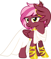 Size: 3570x4140 | Tagged: safe, artist:bnau, derpibooru exclusive, imported from derpibooru, oc, oc only, oc:zeny, pegasus, pony, bedroom eyes, clothes, cute, cute little fangs, dress, ear fluff, fangs, female, greek clothes, hoof shoes, jewelry, laurel wreath, looking at you, sandals, sash, show accurate, simple background, solo, transparent background, vector